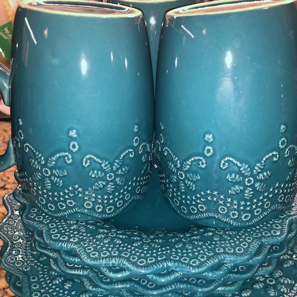 JCPenney turquoise lattice textured print 16 pc